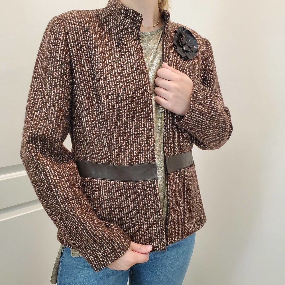 Spenser Jeremy Tweed Blazer Jacket Women M Red Lined Acrylic Cardigan 38x23